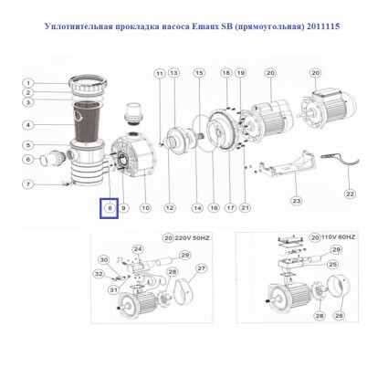 Уплотнительная прокладка насоса Aquaviva SB (прямоугольная) 2011115