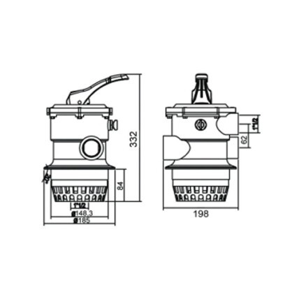 Кран шестиходовой Aquaviva 2” (верхнее подключение) для фильтров серии V