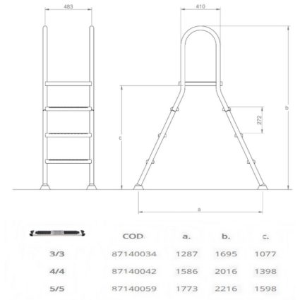 Лестница Hayward AISI 316 (3 cтупени), для наземных бассейнов